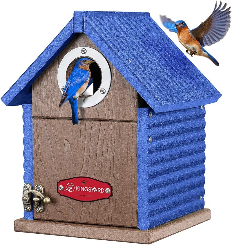 Kingsyard Recycled Plastic Bird House for Outdoors - Weatherproof Nesting Box with Clear View Panel & Predator Guard for Bluebird Wren Swallow Finch, Blue - Image 1